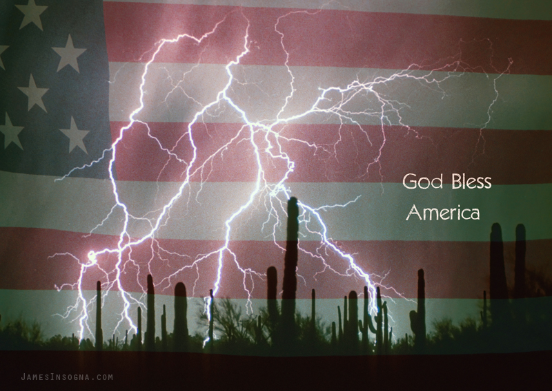 striking GBA RWBcolor poster 800s God Bless America Red White Blue Lightning Storm in the USA 