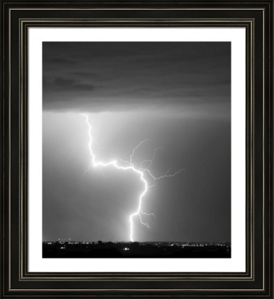C2G Lightning Strike Black White fine art framed print